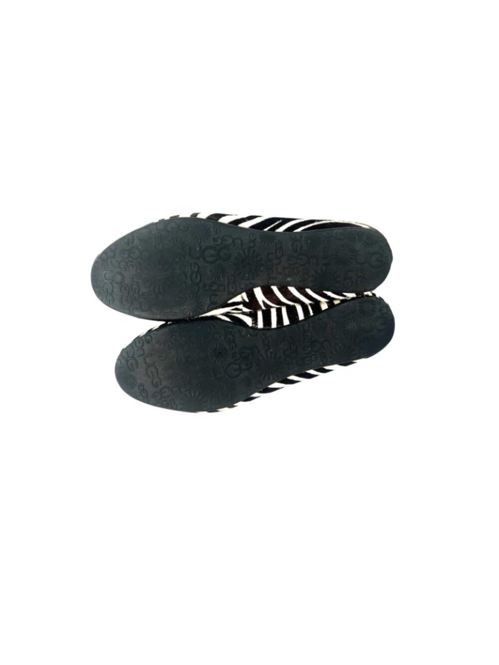 UGG Zebra Calf Hair Loafers Size 8 Black Cream Shearling Lined Ballet Flats - Picture 6 of 8